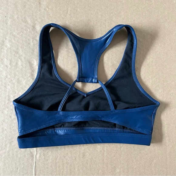 Bombshell Sportswear Navy Blue Gloss Sports Bra Size Large Power Rib Bra Shiny - Picture 3 of 7